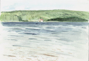 Titel: Akvarell: Skagersholms båthus - Beskrivning: Akvarell: Skagersholms båthus